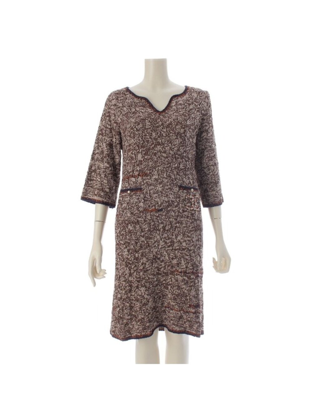 Chanel Knit CC Logo Dress Brown 38